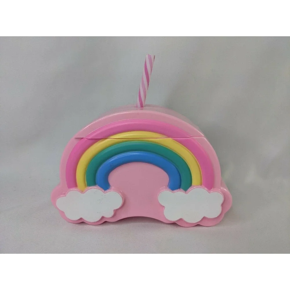 Rainbow Pink Plastic Drinking Cup Straw Container 4‎ Inch Tall